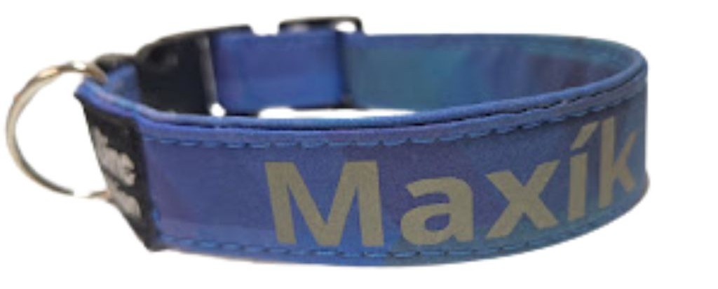 Obojek se jménem reflexním modrý